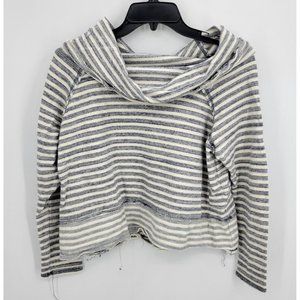 Free People Sweater Womens XS Blue Ivory Stripe Cowl Neck Cropped Pullover Boho